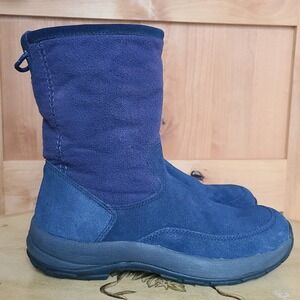L.L. Bean US 7 Blue Suede Fleece Mid Calf Boots Cozy Outdoors Winter New England